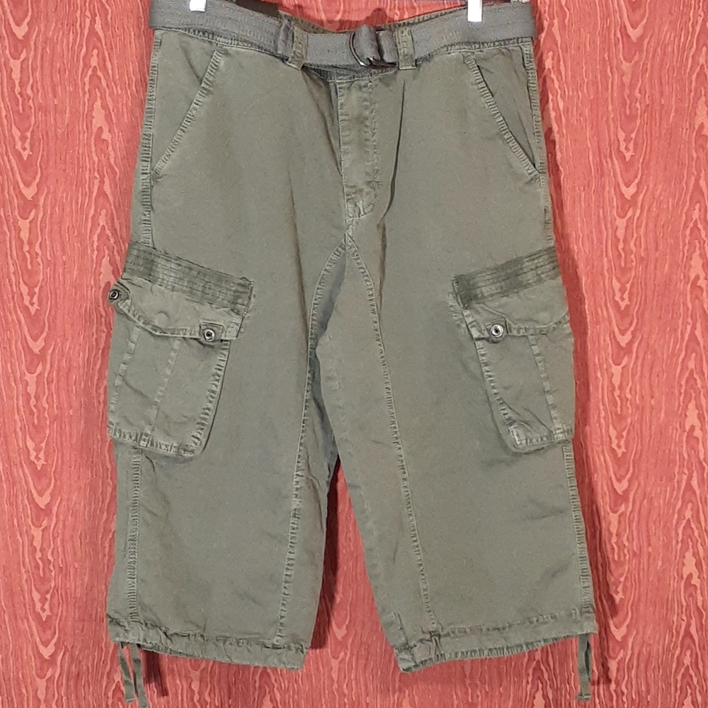 XRAY JEANS GRAY CARGO SHORTS MEN'S SIZE 34 BELTED POCKETS